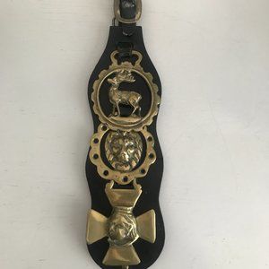 Vntge Leather & Brass Hanging Horse Tack Accessory